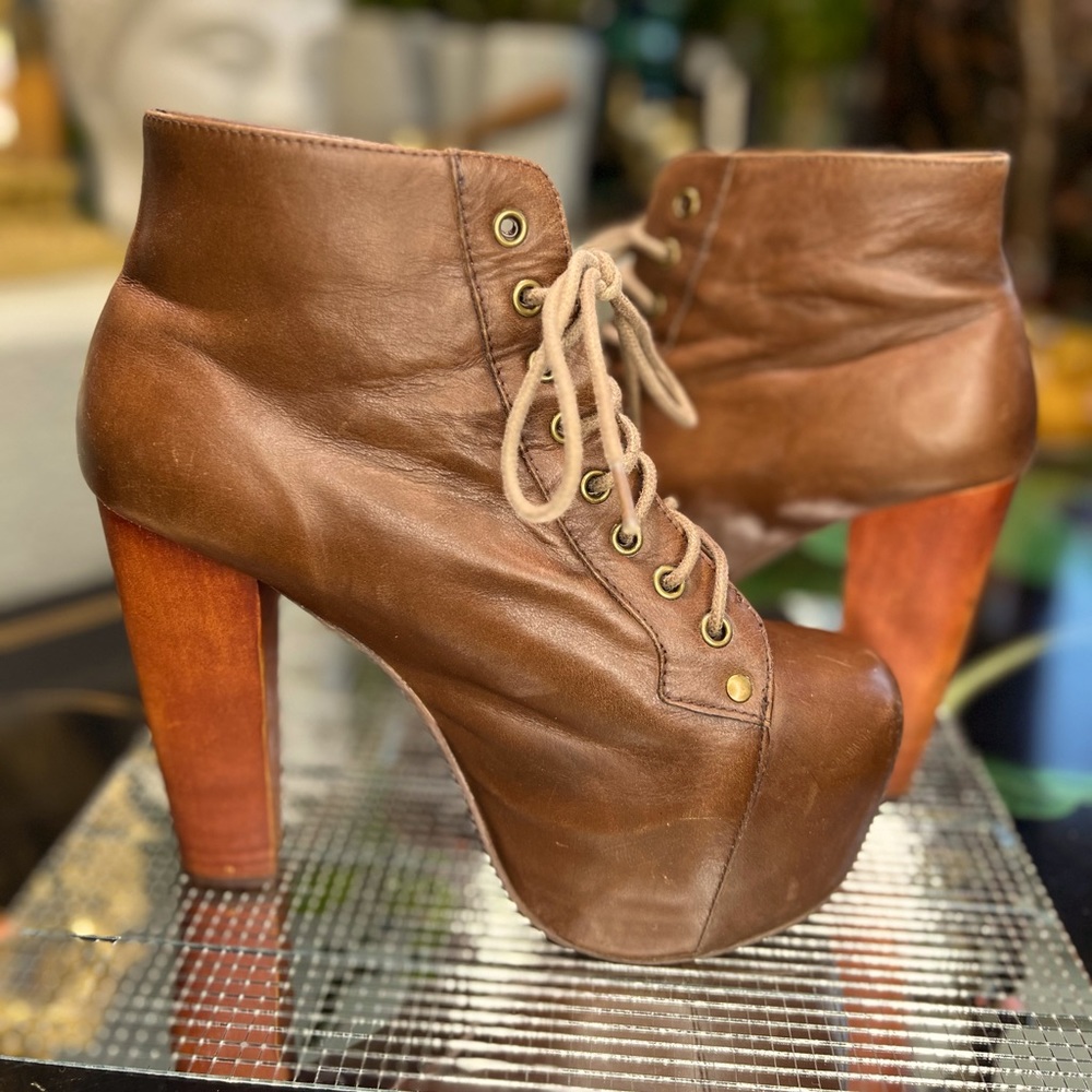 Jeffrey Campbell Lita Brown Distressed Leather Womens 7